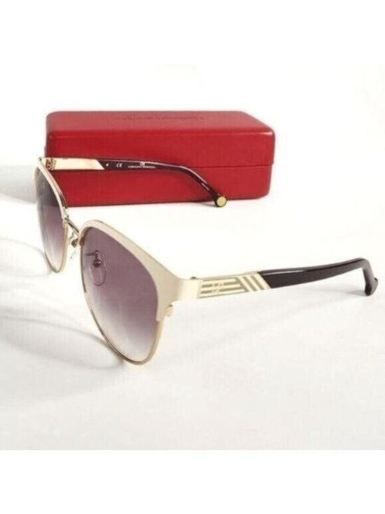Carolina Herrera Sunglasses SHE119 Beige Brown Gold Browline Designer NEW main image 11